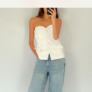 White Strapless Buttoned Top